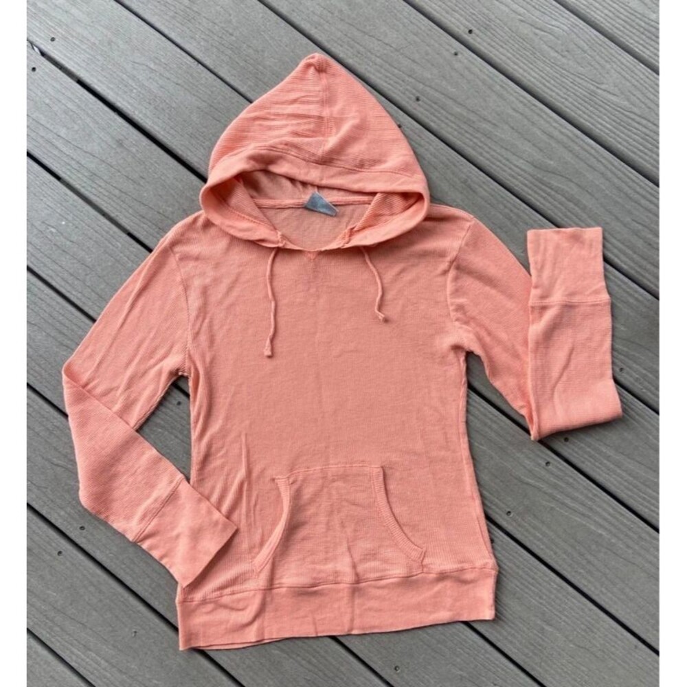 MV Sport Women’s XXL Coral Waffle Knit Thermal Hoodie Pullover Kangaroo Pocket